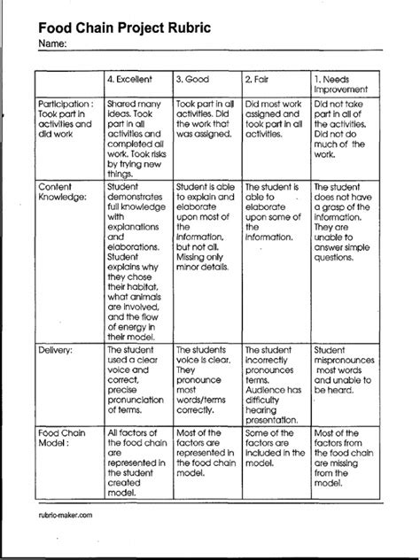 Food Chain Rubric Pdf