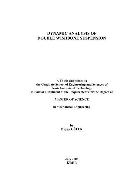 Dynamic Analysis Of Double Wishbone Suspension