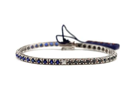 Bracciale Tennis Oro Bianco Diamanti Neri Kt 2 40 Zaffiri Kt 2 61