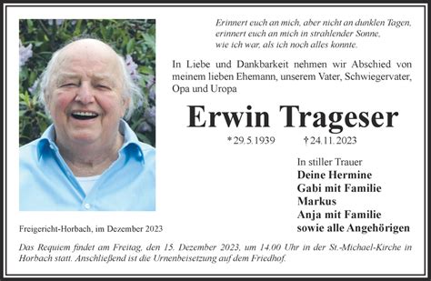 Traueranzeigen Von Erwin Trageser Trauer Gnz De