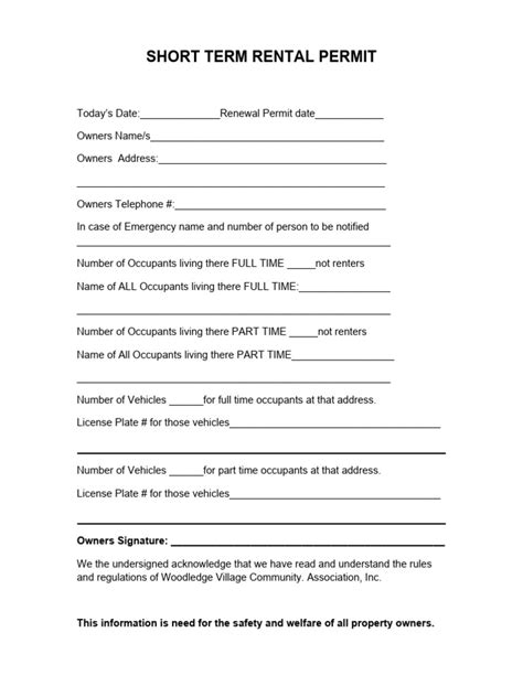 Short Term Rental Permit Pdf