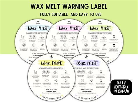 Custom Wax Melt Warning Label Template Editable Candle Warning Sticker