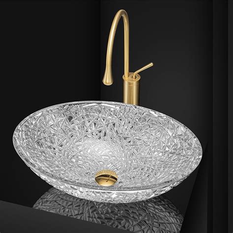 Electroplated Gold Crystal Glass Sink Home Balcony Vessel Basin Oval