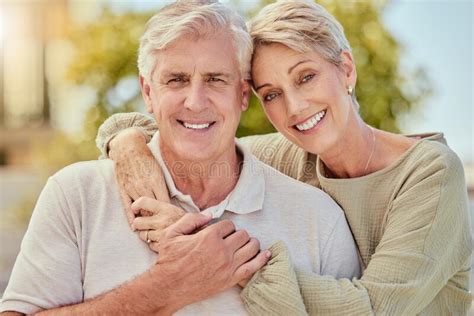 Senior Couple And Happy Hug Of Retirement Marriage And Love In A