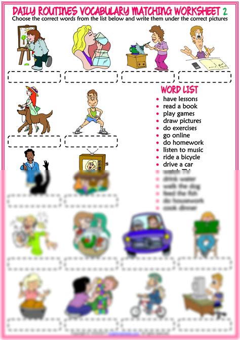 Solution Daily Routines Vocabulary Esl Matching Exercise Worksheets