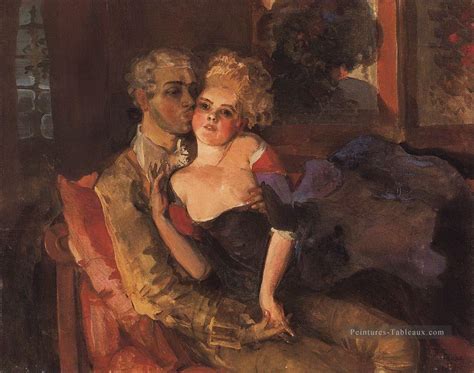 Amoureux Soir 1910 Konstantin Somov Sexuelle Nue Nue Peinture Tableau