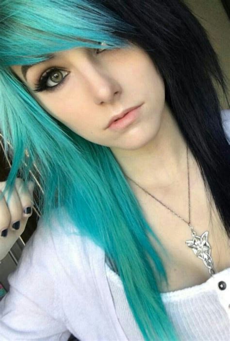 Teal And Black Emo Scene Hair Scene Hair Emo Hair