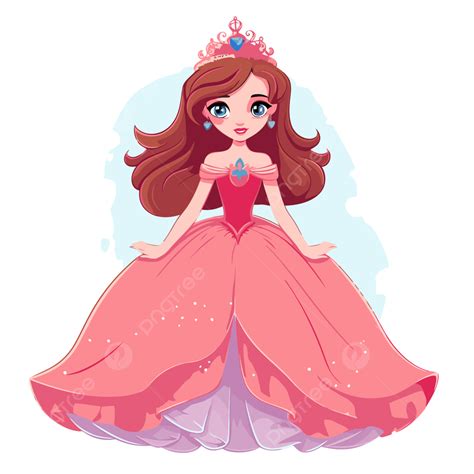 Beautiful Princess Vector Sticker Clipart Princess Cartoon With Cute Hair And Pink Dress