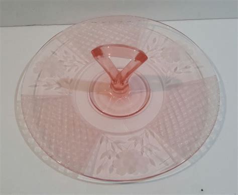 Antique Pink Depression Glass Handled Serving Plate Tidbit Sandwich Tray 11 Antique Price