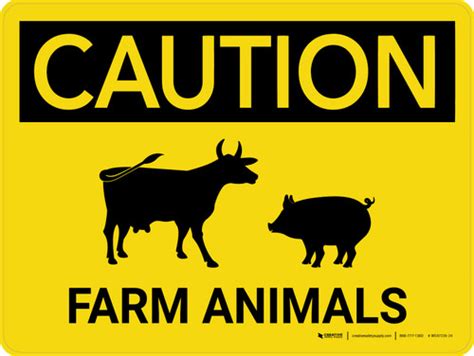 Caution Farm Animals Cow And Pig Icons Landscape Wall Sign