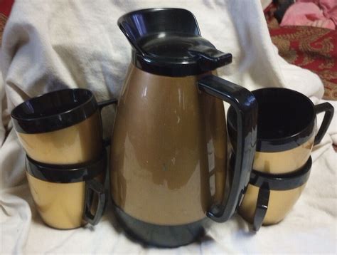 Thermo Serv Coffee Cups Mugs Pitcher Gold Black Mcm West Bend