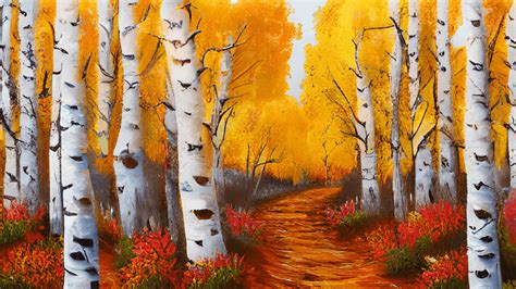 Forest Aspen Trees Landscape Oil Painting · Creative Fabrica