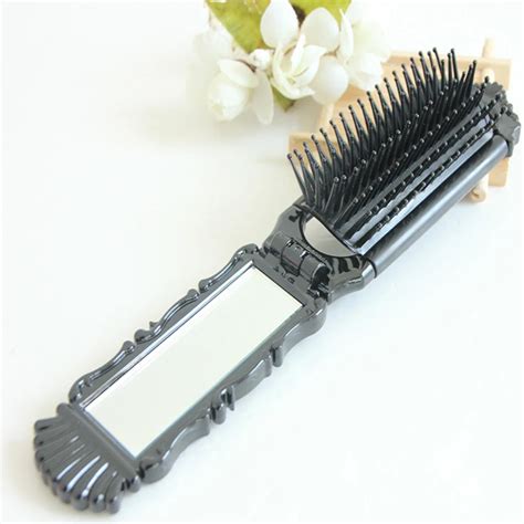 Pocket Folding Hair Brush Comb With Mirror Portable Collapsible Travel