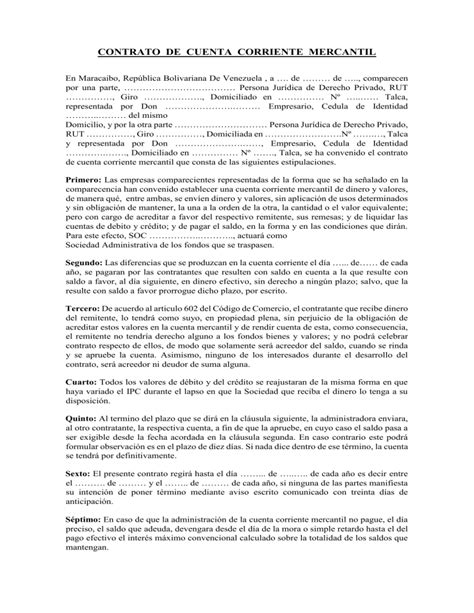 Contrato De Cuenta Corriente Mercantil