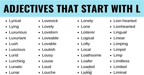 Adjective Words That Start With L