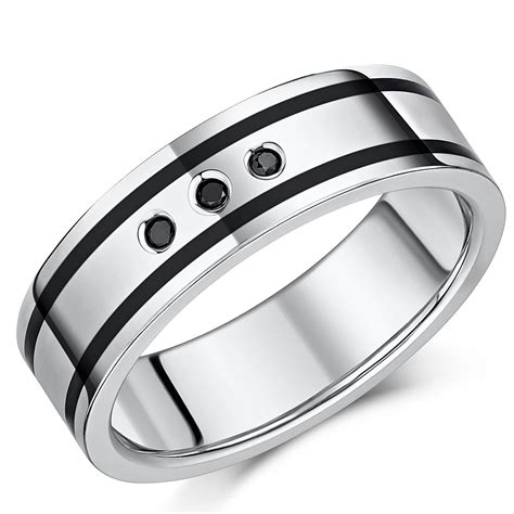 7mm Titanium Black Enamel Diamond Wedding Ring Band Titanium Rings At