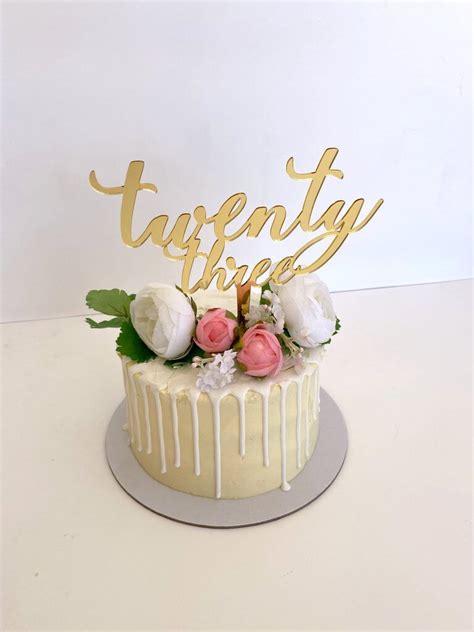 Acrylic Gold Twenty Three Birthday Cake Topper