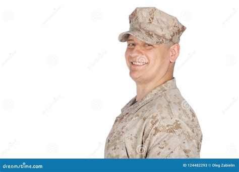 Saluting And Smiling Army Soldier Studio Shoot Stock Image Image Of