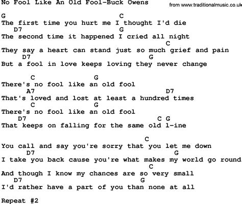 Country Music No Fool Like An Old Fool Buck Owens Lyrics And Chords Lyrics And Chords Country