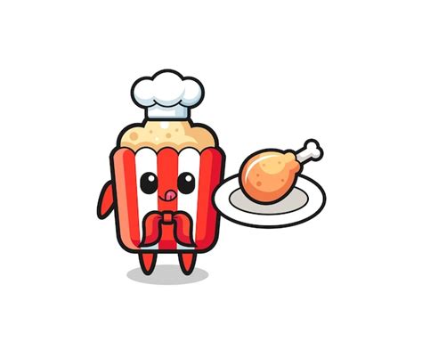 Premium Vector Popcorn Fried Chicken Chef Cartoon Character Cute Design