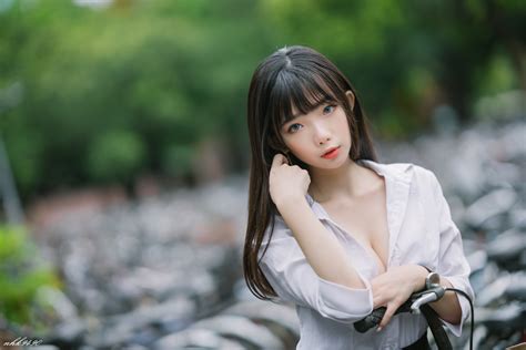 Wallpaper Asian Women Model Long Hair Black Hair Depth Of Field