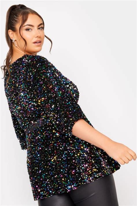 Yours London Plus Size Black Velvet Sequin Sweetheart Top Yours Clothing