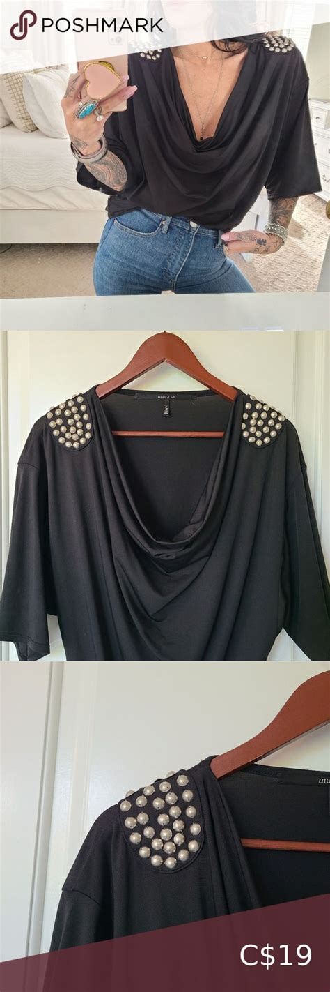 Mac Jac Black Embellished Cowl Neck Top Size Small Cowl Neck Top