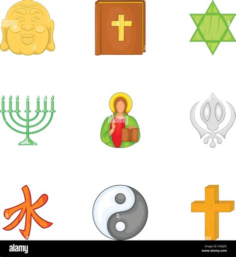 Religious Faith Icons Set Cartoon Style Stock Vector Image And Art Alamy