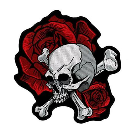 Skull And Crossbones Red Roses Embroidered Biker Patch Iron Or Sew Hlpm4866