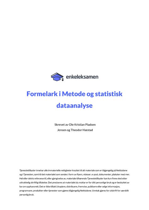 Kompendium I Metode Og Statistisk Dataanalyse Bi Formelark I