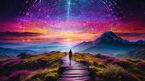 Premium Photo Person Standing On Top Of Hill Under Colorful Sky
