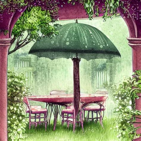 Delicate Rain Symmetric Chairs Garden Paved Stable Diffusion