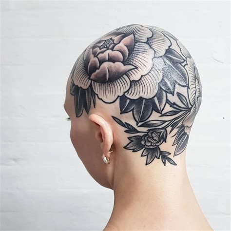 Flower Tattoo On The Head Beautiful Flower Tattoos Head Tattoos Scalp Tattoo