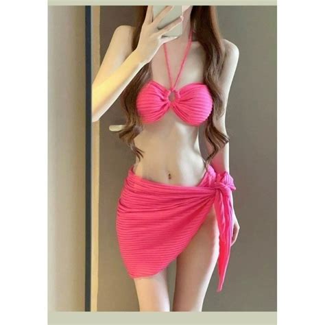 Swimsuit Female Sexy Purple Strap Bikini Three Piece Swimsuit Vacation Travel European And