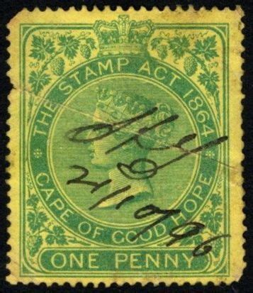 1885 Cape Of Good Hope Revenue 1 Penny Queen Victoria Duty Stamp Used