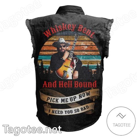 Hank Williams Jr Whiskey Bent And Hell Bound Sleeveless Denim Jacket