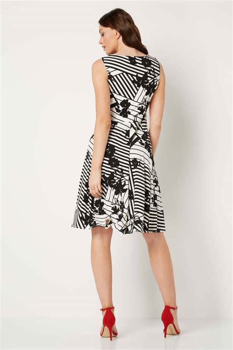 Monochrome Print Fit And Flare Dress In Black Roman Originals Uk