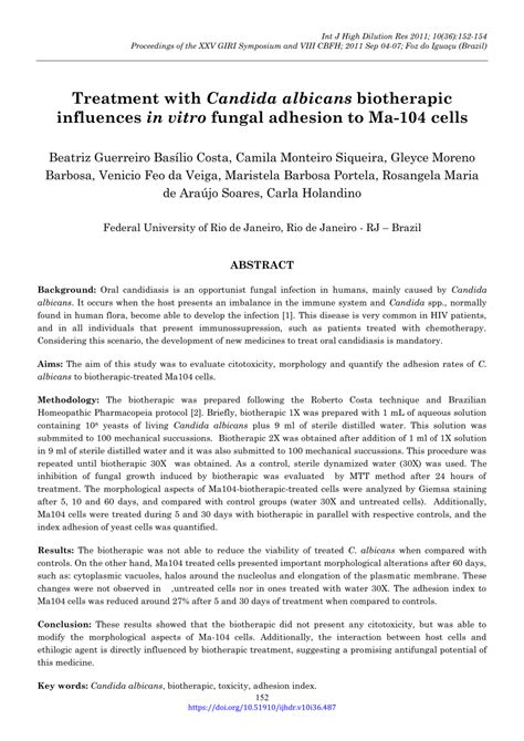 Pdf Treatment With Candida Albicans Biotherapic Influences In Vitro