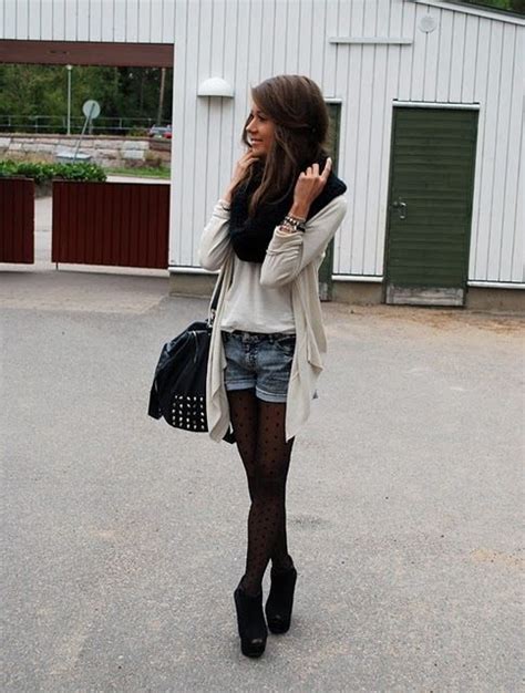 Jeans Shorts And Black Tights Fashion Clothes Fashion Outfits