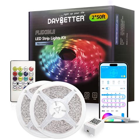 DAYBETTER Led Strip Lights 2835 RGB 100ft LED Lights With App Control