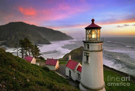 Sunset at Heceta Head Lighthouse on Oregon Coast Photograph by Tom ...