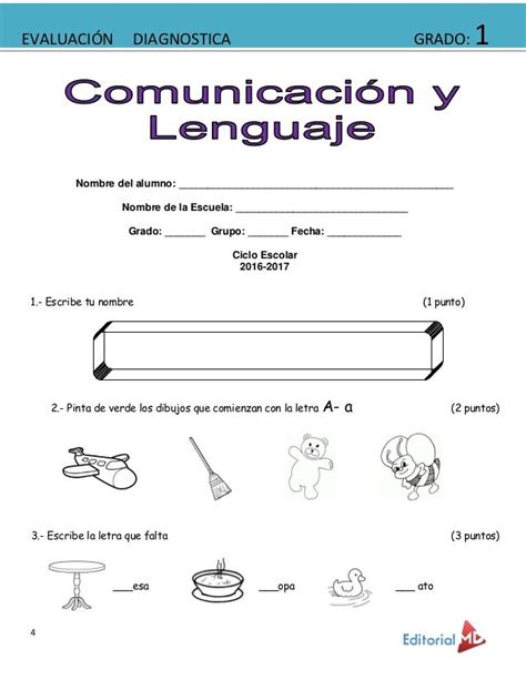 Evaluación Diagnostica Primero De Primaria Y Primer Grado