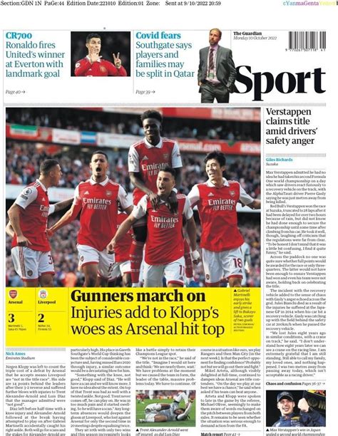 Capa Jornal Guardian Sport 10 Outubro 2022 Capasjornaispt