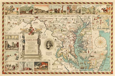 Historical map of Maryland - Pictorial map of the Old Line State of ...