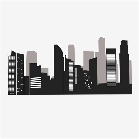 City Buildings Group Silhouette Vector PNG