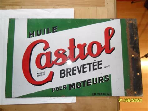 ANCIENNE PLAQUE ÉMAILLÉE 2 faces garage moteur HUILES CASTROL EUR 251