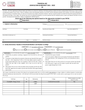 Fillable Online Financial Aid Verification Worksheet V Fax