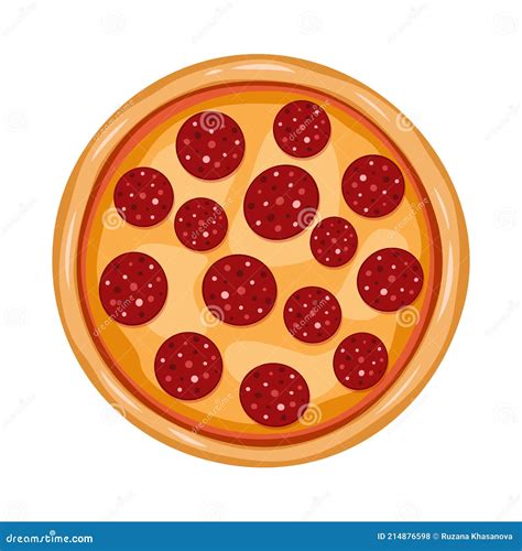 Vector Illustration Of Pepperoni Pizza In Cartoon Style