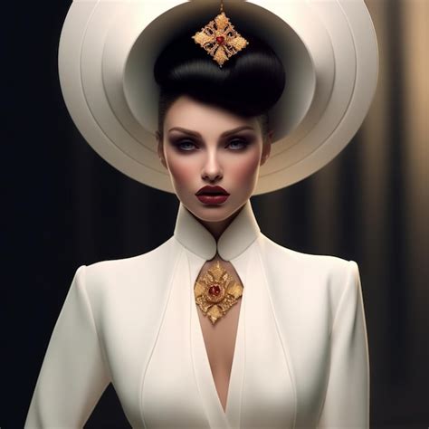 Premium AI Image A Woman In A White Hat With A Gold Flower On The Top