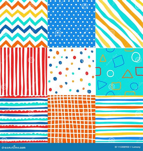 Cute Set Of Kids Seamless Patterns With Fabric Textures Stock Vector